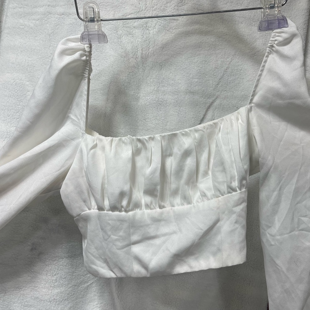 Princess Polly White Asymmetrical Ruched Crop Top